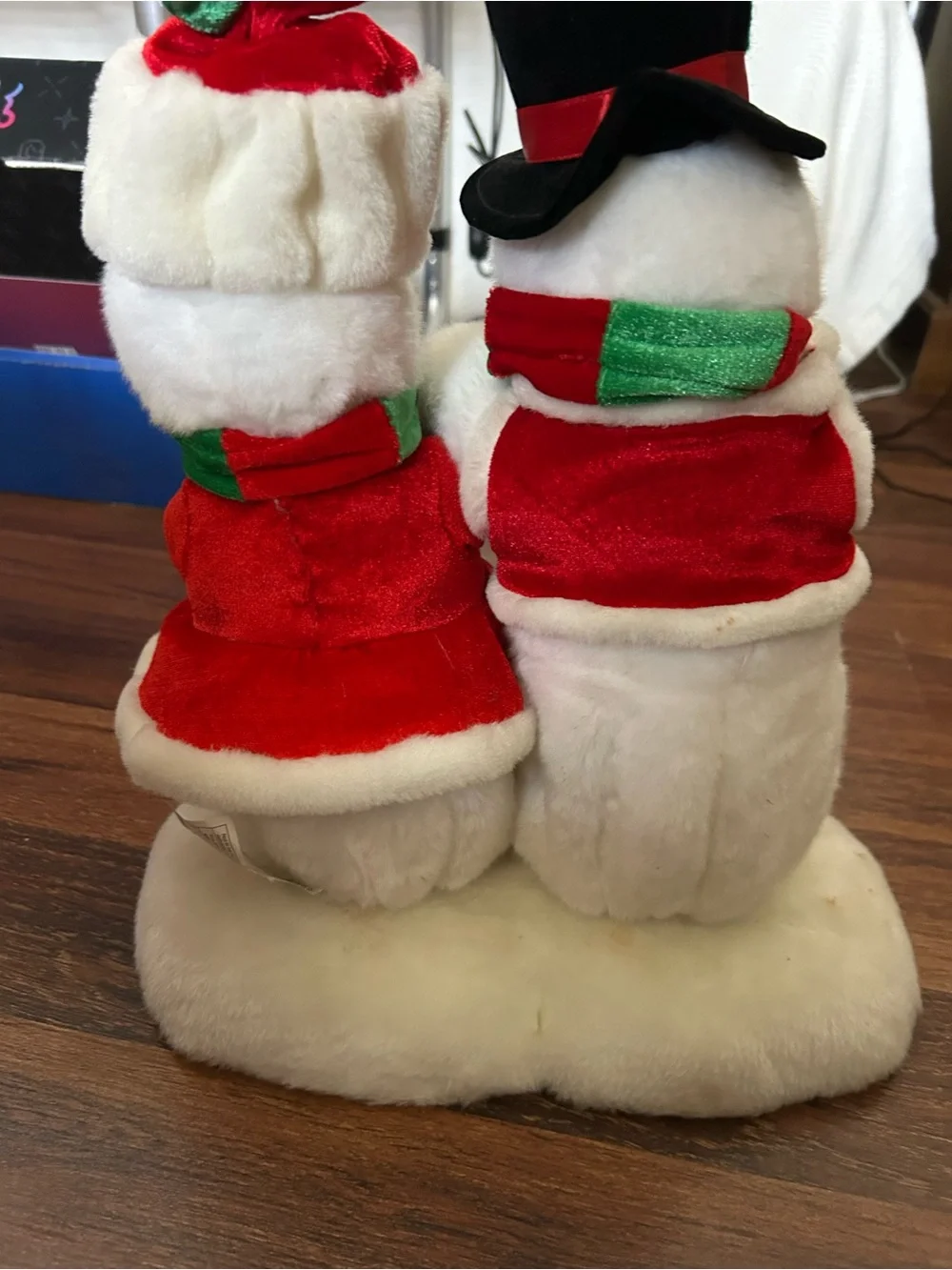 Holiday Plush Animated and Singing Snowman Duo - Red & Green Winter Decor by